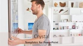  Presentation with young man on the phone - PPT layouts featuring young-man-hanging-picture background and a soft green colored foreground