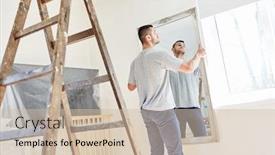  Presentation with man heart attact hand hold - Presentation theme with young-man-hangs-a-mirror background and a soft green colored foreground