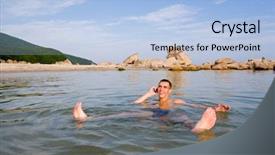  Presentation with water turbine energy - PPT theme featuring young man has come up background and a light blue colored foreground