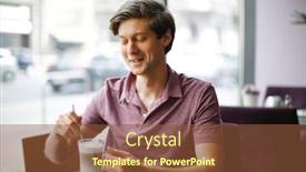  Presentation with bistro - PPT layouts enhanced with young man having a latte in a bistro background and a tawny brown colored foreground