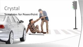  Presentation with pedestrian crossing - PPT layouts consisting of young-man-helping-an-elderly background and a white colored foreground