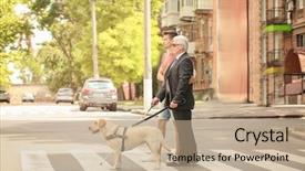  Presentation with blind stick - Presentation having young man helping blind man background and a coral colored foreground