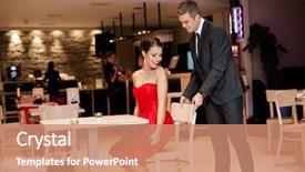  Presentation with helping man mouintain - Slides having young man helping his girlfriend background and a coral colored foreground