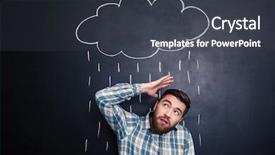  Presentation with unhappy - Theme with young man hiding from raincloud background and a dark gray colored foreground