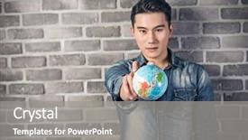  Presentation with globe - Slide set consisting of young man hold a globe background and a gray colored foreground