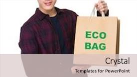  Presentation with eco bag - Audience pleasing theme consisting of young man hold with shopping bag for showing phrase of eco bag backdrop and a lemonade colored foreground
