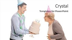  Presentation with birthday cake - Slide set consisting of young man holding a birthday background and a white colored foreground