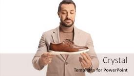  Presentation with brown leather - Presentation theme consisting of young-man-holding-a-brown background and a coral colored foreground