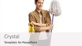  Presentation with young man on the phone - Presentation theme having young-man-holding-a-cleaning background and a white colored foreground