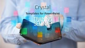  Presentation with smartphone - Theme with young-man-holding-a-foldable background and a light blue colored foreground