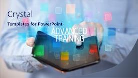  Presentation with advanced - Amazing PPT theme having young-man-holding-a-foldable backdrop and a light blue colored foreground