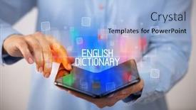  Presentation with dictionary - Slide deck having young-man-holding-a-foldable background and a light blue colored foreground