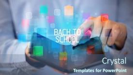  Presentation with back school - Slides enhanced with young-man-holding-a-foldable background and a ocean colored foreground