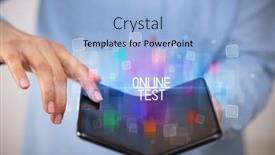  Presentation with smartphone - PPT layouts with young-man-holding-a-foldable background and a light blue colored foreground