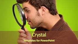  Presentation with green glass - Beautiful PPT theme featuring young man holding a magnifying glass on green background backdrop and a tawny brown colored foreground