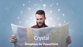  Presentation with question marks - Slide set consisting of travel itinerary - handsome young man holding background and a gray colored foreground