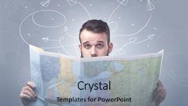  Presentation with paper planes - Presentation theme having young man holding a map background and a light blue colored foreground