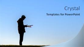  Presentation with airplane - Slides having young-man-holding-a-model background and a light gray colored foreground