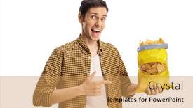  Presentation with salsa nachos chips tortilla snack - Cool new PPT theme with young-man-holding-a-pack backdrop and a yellow colored foreground