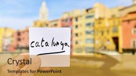  Presentation with hand holding colorful brain sketch - Colorful PPT theme enhanced with young man holding a paper backdrop and a gold colored foreground