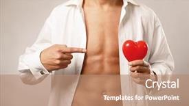  Presentation with human heart blue and red - Audience pleasing PPT theme consisting of young man holding a red backdrop and a  colored foreground