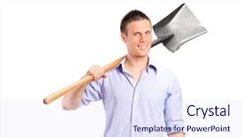  Presentation with greeiting show man - Theme having young man holding a shovel background and a  colored foreground