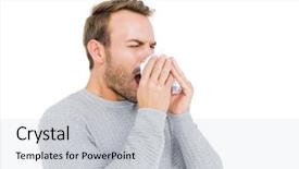  Presentation with sneezing - Presentation theme with young man holding a tissue background and a light gray colored foreground