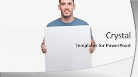  Presentation with advertising - Slide set enhanced with young man holding advertising banner background and a  colored foreground