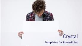  Presentation with blank - Cool new PPT theme with young man holding blank billboard and looking on it backdrop and a sky blue colored foreground