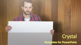  Presentation with blank - Cool new PPT layouts with young man holding blank placard backdrop and a  colored foreground