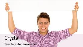  Presentation with dare poster - PPT theme having young man holding blank poster background and a  colored foreground