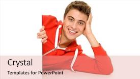  Presentation with dare poster - Audience pleasing theme consisting of young man holding blank poster backdrop and a  colored foreground