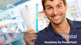  Presentation with young man and a woman - Slides having young man holding boarding pass background and a tawny brown colored foreground