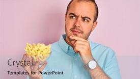 Presentation with bowl - Colorful slide set enhanced with young-man-holding-bowl backdrop and a light blue colored foreground