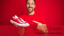  Presentation with sneakers - Amazing slide set having young man holding casual sneakers backdrop and a crimson colored foreground
