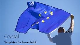  Presentation with voting - Presentation enhanced with young-man-holding-european-union background and a light blue colored foreground