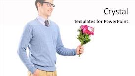  Presentation with white flowers - Beautiful presentation theme featuring young man holding flowers isolated backdrop and a white colored foreground