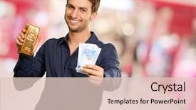  Presentation with value gold euro - Slide deck with cargo or trade shipping port background and a light blue colored foreground