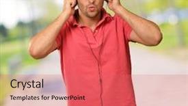  Presentation with dancer music outdoor - Presentation theme having young man holding headphone outdoor background and a coral colored foreground
