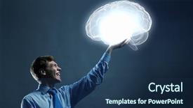  Presentation with human brain - Amazing PPT theme having young man holding human brain backdrop and a  colored foreground