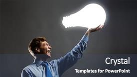  Presentation with light bulb - Slide deck enhanced with young man holding light bulb background and a ocean colored foreground
