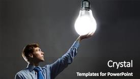  Presentation with light bulb idea invention presenter - Presentation design consisting of young man holding light bulb background and a dark gray colored foreground