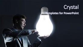  Presentation with light bulb - Audience pleasing presentation theme consisting of young man holding light bulb backdrop and a wine colored foreground