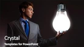  Presentation with light bulb - PPT theme featuring young man holding light bulb background and a black colored foreground
