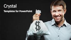  Presentation with bag - PPT theme enhanced with young man holding money bag background and a black colored foreground