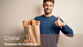  Presentation with bakground - Theme having young-man-holding-paper-bag background and a coral colored foreground