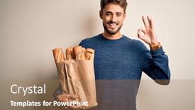  Presentation with bakground - PPT theme featuring young-man-holding-paper-bag background and a coral colored foreground