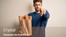  Presentation with bakground - Presentation theme featuring young-man-holding-paper-bag background and a coral colored foreground