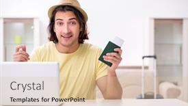  Presentation with passport - Slide set having young-man-holding-passport-preparing background and a lemonade colored foreground