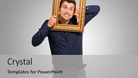  Presentation with antique picture frame - Amazing slides having young man holding picture frame backdrop and a  colored foreground